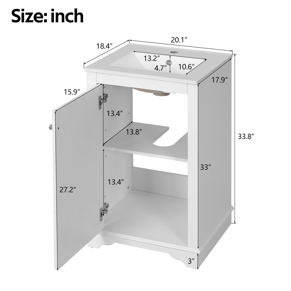 20″ Bathroom Vanity w/Sink, Freestanding Bath Vanity Cabinet for Small Bathroom