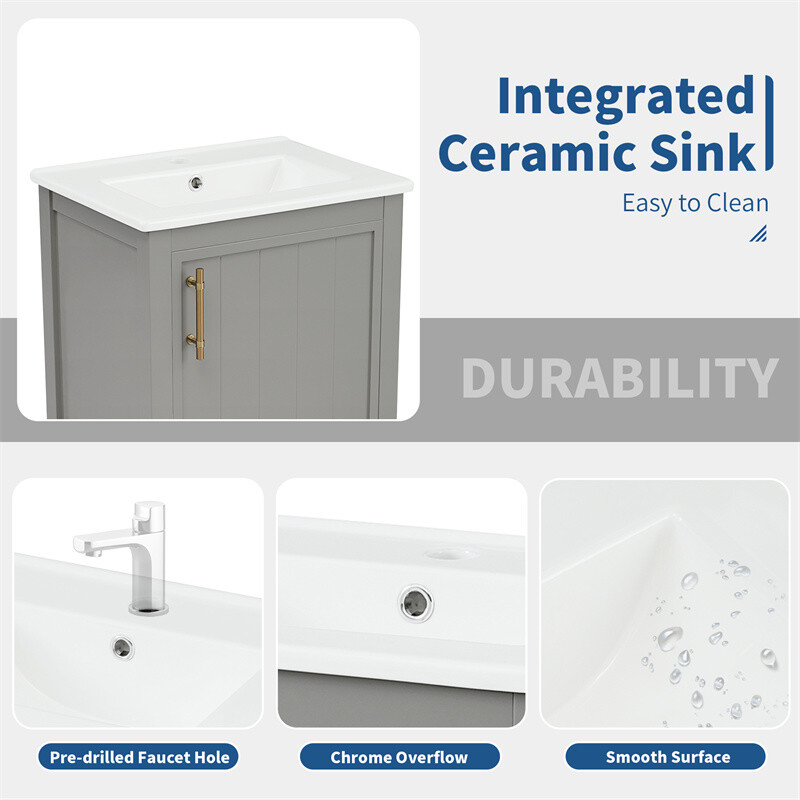 20″ Bathroom Vanity with Sink Door Open Shelf Rack Freestanding Storage Cabinet