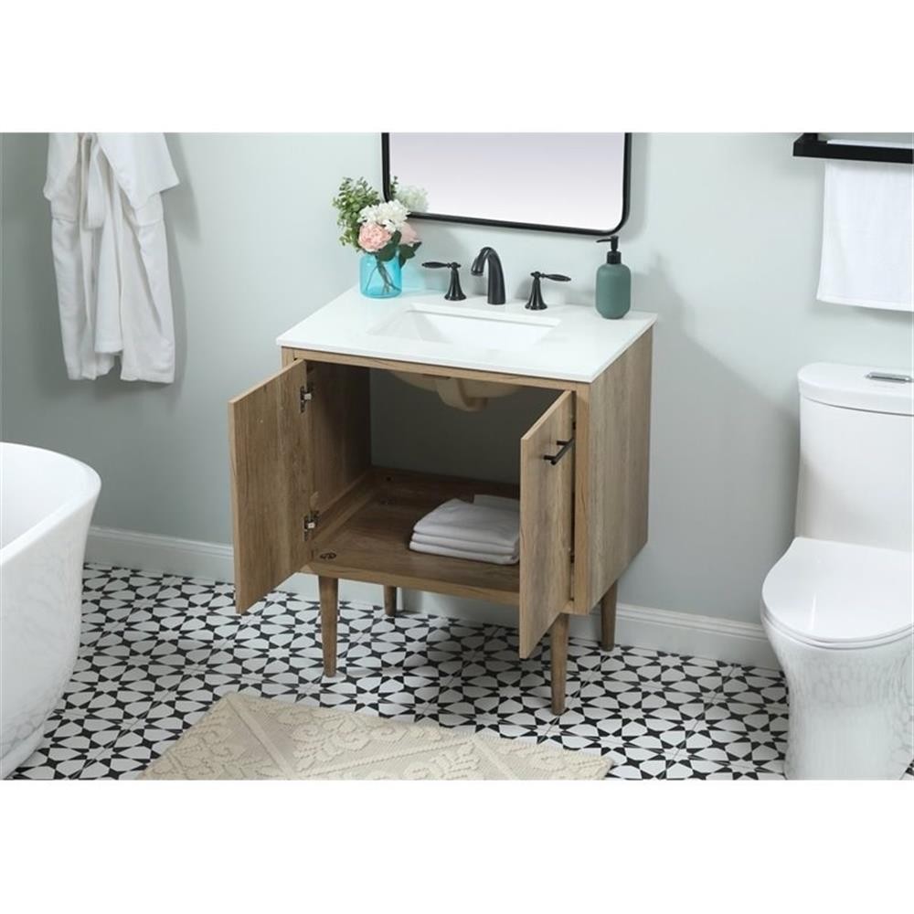 Elegant Decor Cyrus 30″ Aluminum MDF Single Bathroom Vanity in Natural Oak