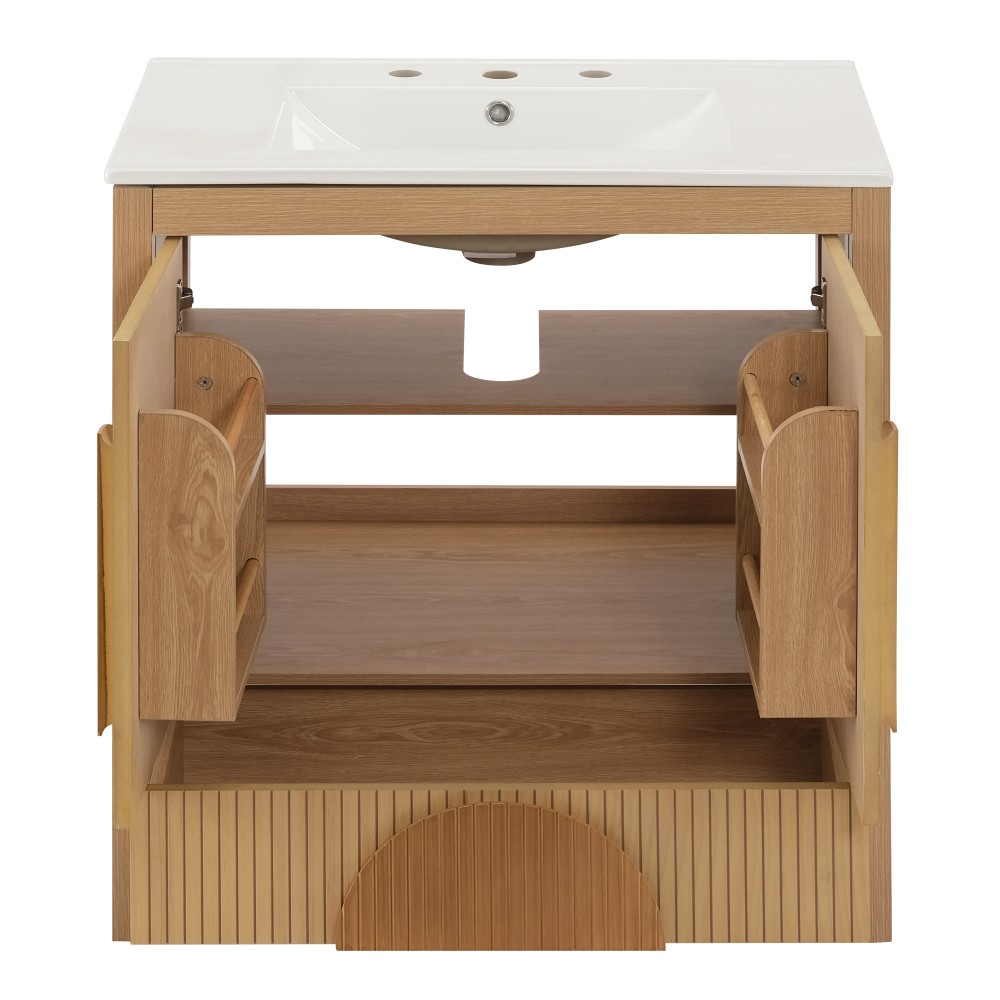 30 Inch Fluted Bathroom Vanity with Sink – Freestanding Modern Wood Cabinet