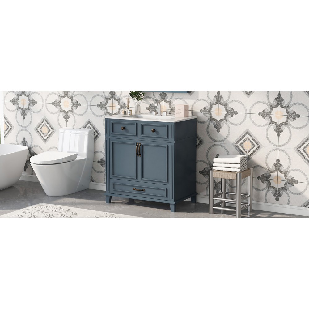30” Bathroom Vanity with Ceramic Sink,Solid Wood Frame Bathroom Storage Cabinet
