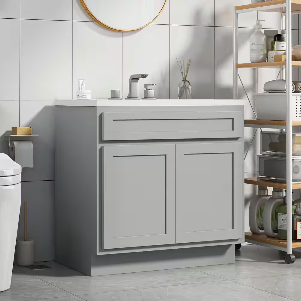 36 In. W X 21 In. D X 32.5 In. H 2-Doors Bath Vanity Cabinet Only in Gray (Unass