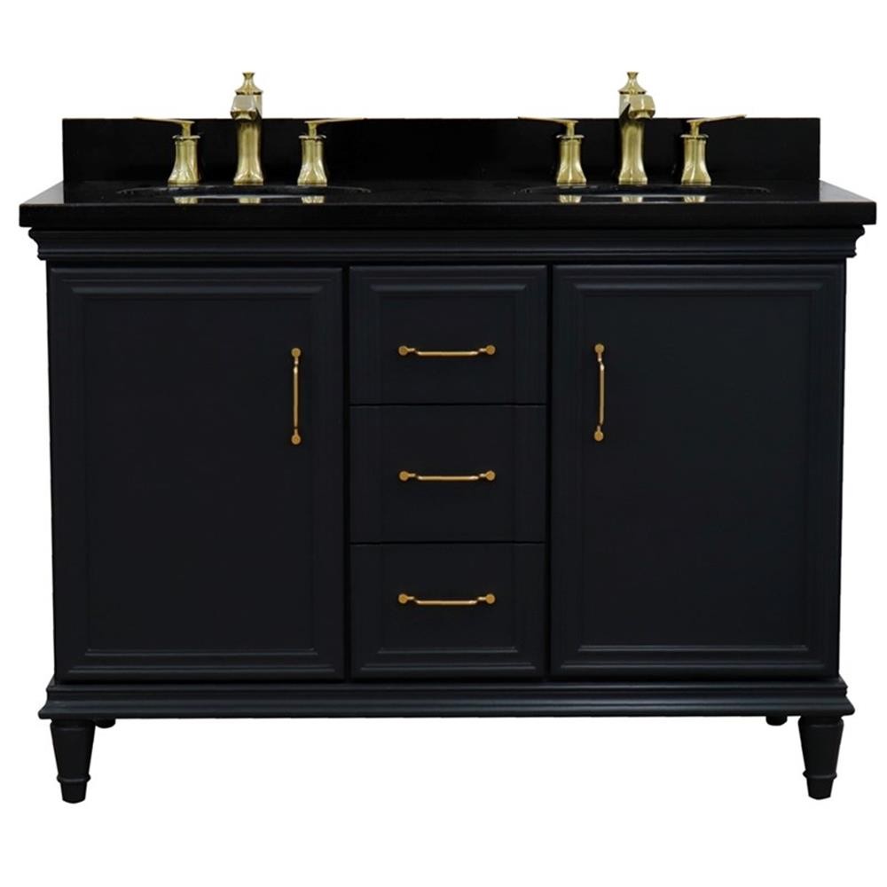 49 in. Double Wooden Vanity Dark Gray with Black Galaxy Oval Sink
