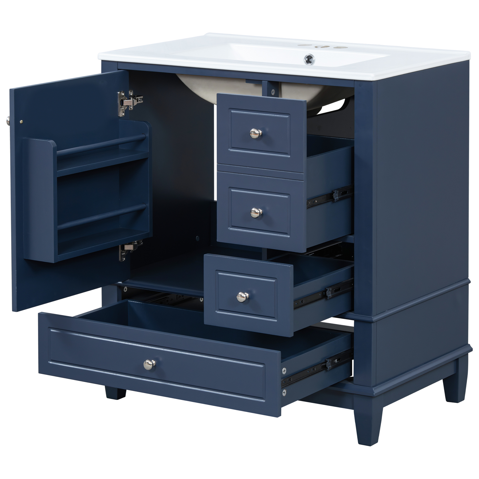 30″ Bathroom Vanity w/Ceramic Sink Freestanding Solid Wood Storage Cabinet Shelf