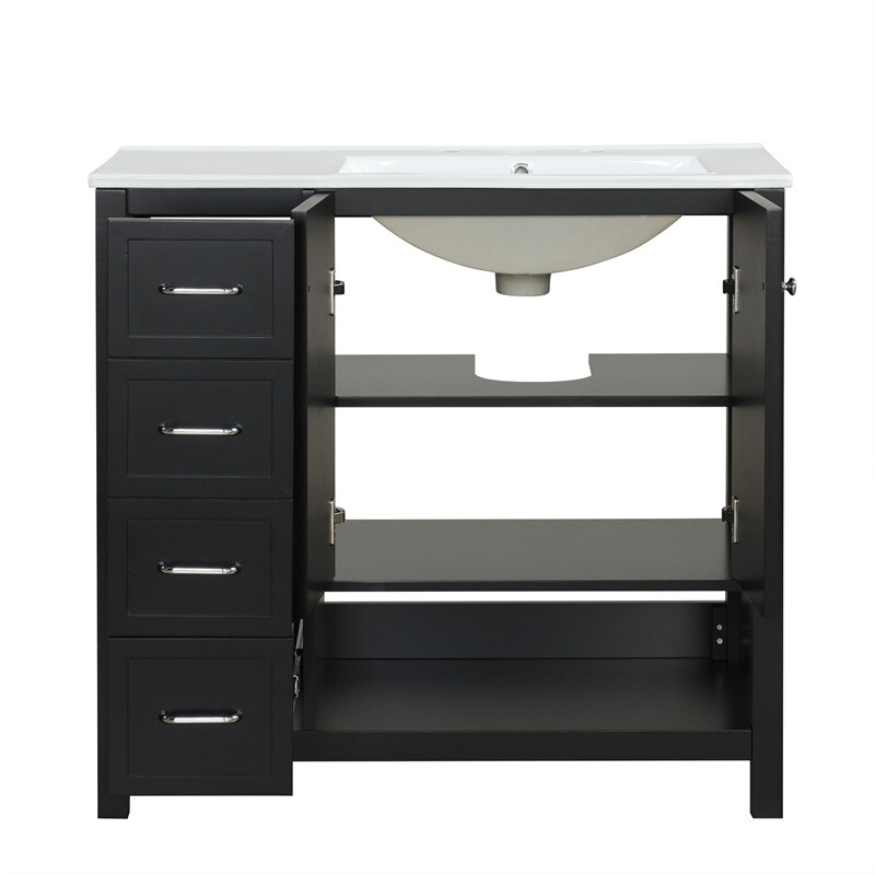 36″ Black Bathroom Vanity with Sink Top,Vanity Cabinet with 2 Doors & 2 Drawers