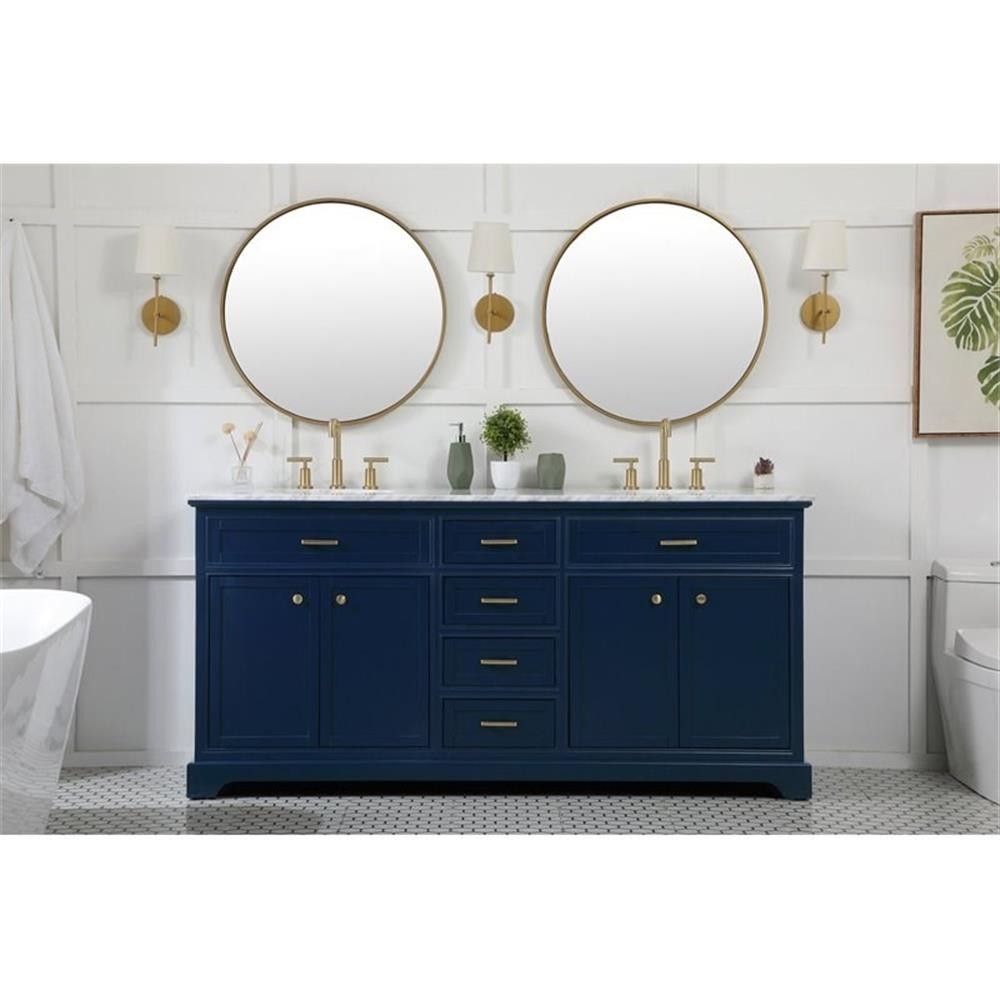 Elegant Decor Americana 72″ Metal MDF Marble Double Bathroom Vanity in Blue