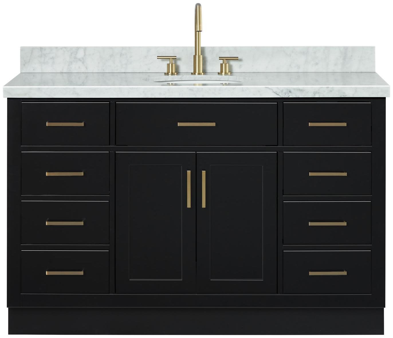 Ariel T055SCWOVO Hepburn 55″ – Black / Italian Carrara Marble Top / Satin Brass
