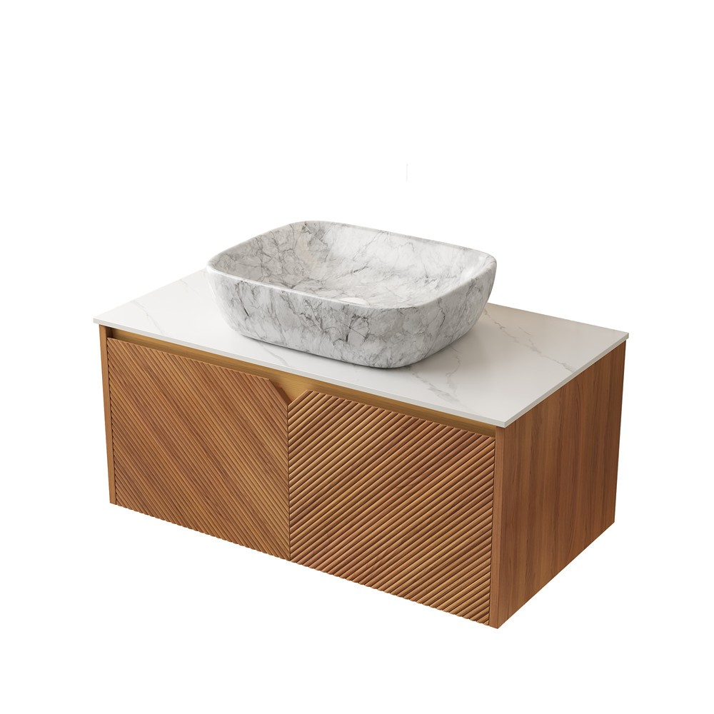 36″ Wall Mounted Bathroom Vanity w/Sink, Floating Bath Vanity Cabinet, 2 Doors