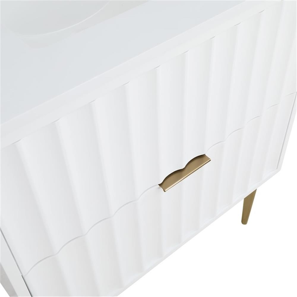 Maklaine Modern / Contemporary Rich White Finish Bathroom Vanity