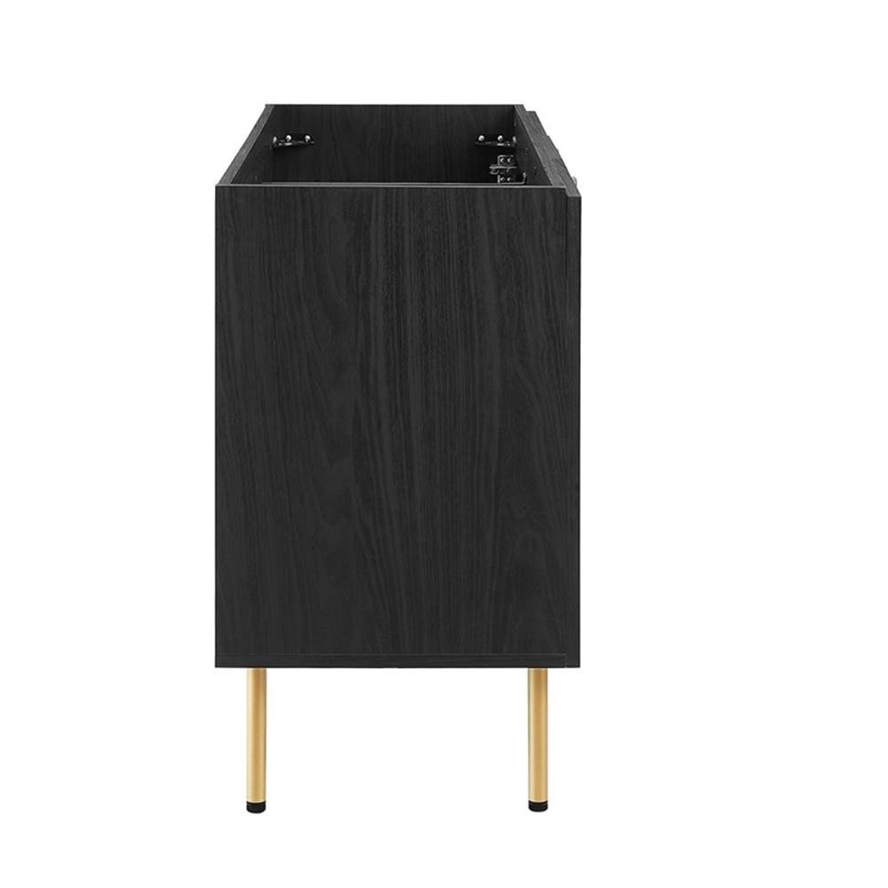 Pemberly Row 48″ Wood & Rattan Bathroom Vanity Cabinet in Black