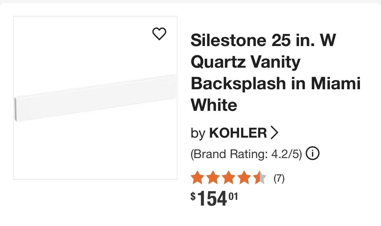 Kohler Silestone Quartz Backsplash Miami White 25″ 28261-MMW New In Box