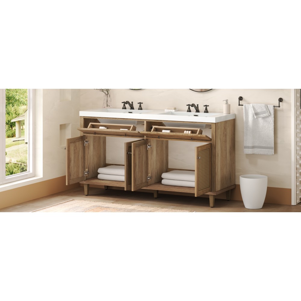 60 Inch Bathroom Vanity with Double Sink ( SMC Sink ), Large Storage Space