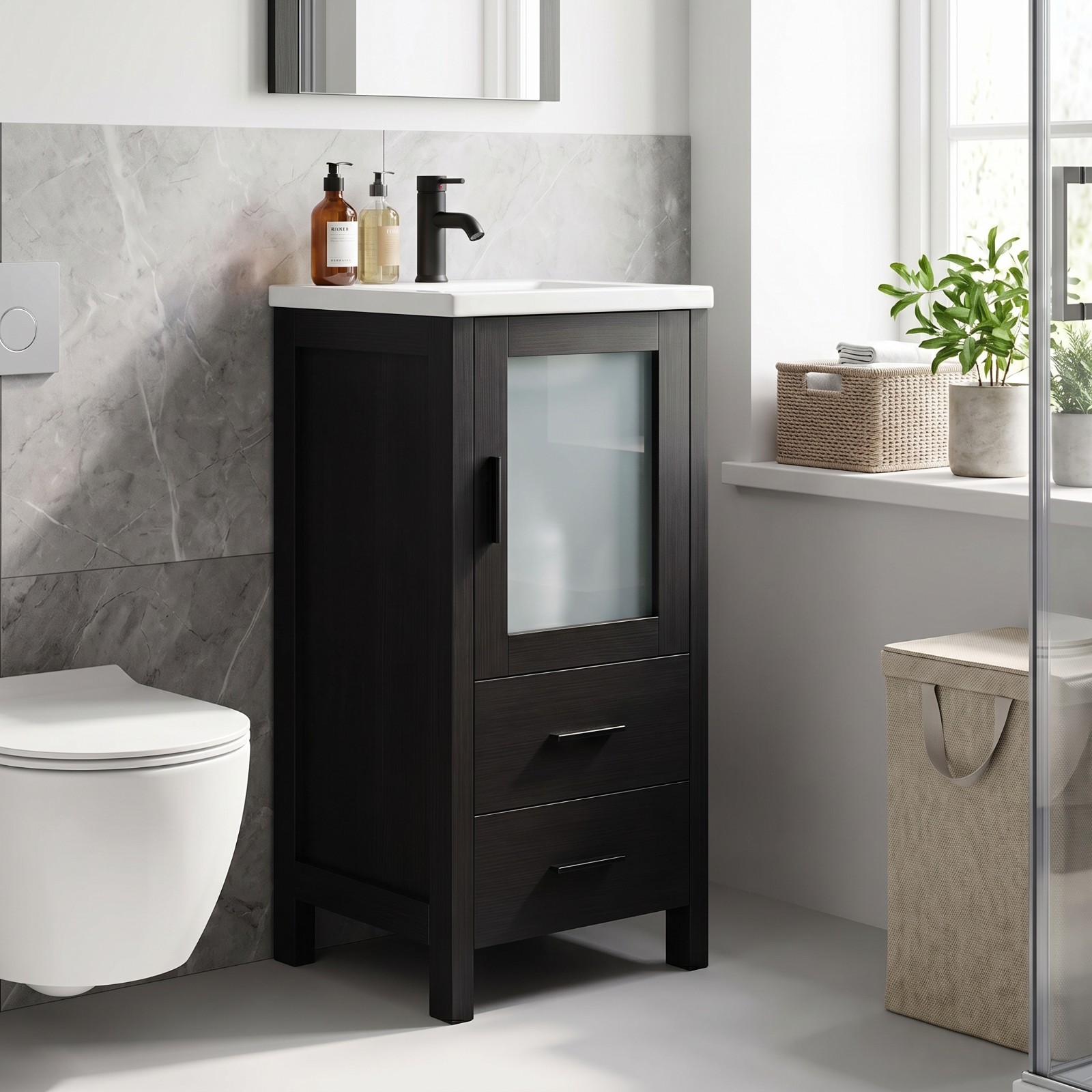 16 Inch Modern Bathroom Vanity Ceramic Vessel Sink Basin Cabinet Set Compact