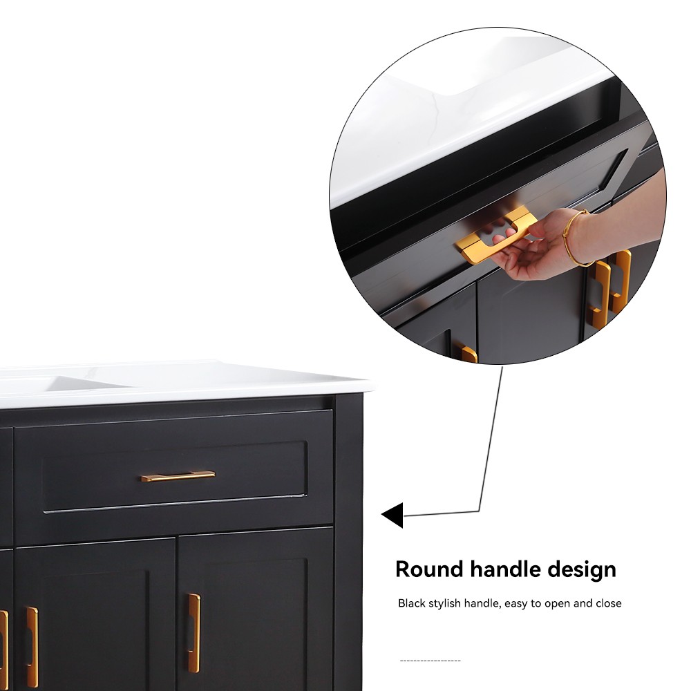 48 Inch Black Bathroom Vanity with Resin Sink and Soft-Close Doors