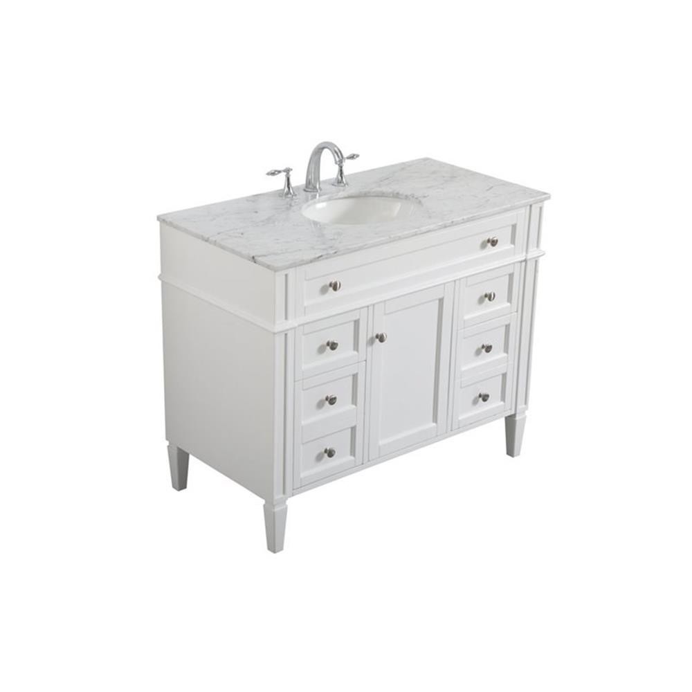 Elegant Decor Park Avenue 42″ Metal MDF Marble Single Bathroom Vanity in White