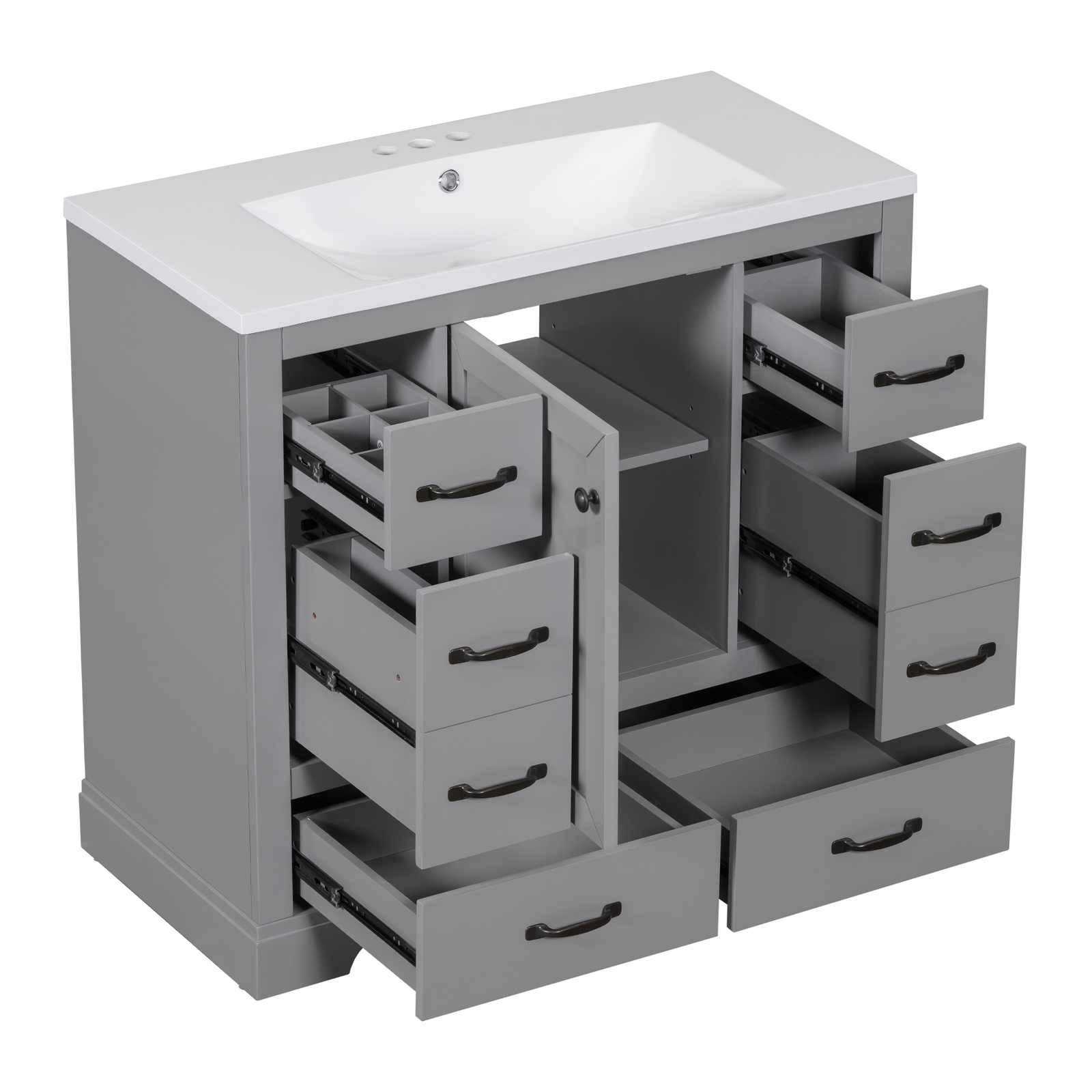 36“ Bathroom Vanity w/ Sink, 6 Drawers, Freestanding Storage Bath Vanity Cabinet