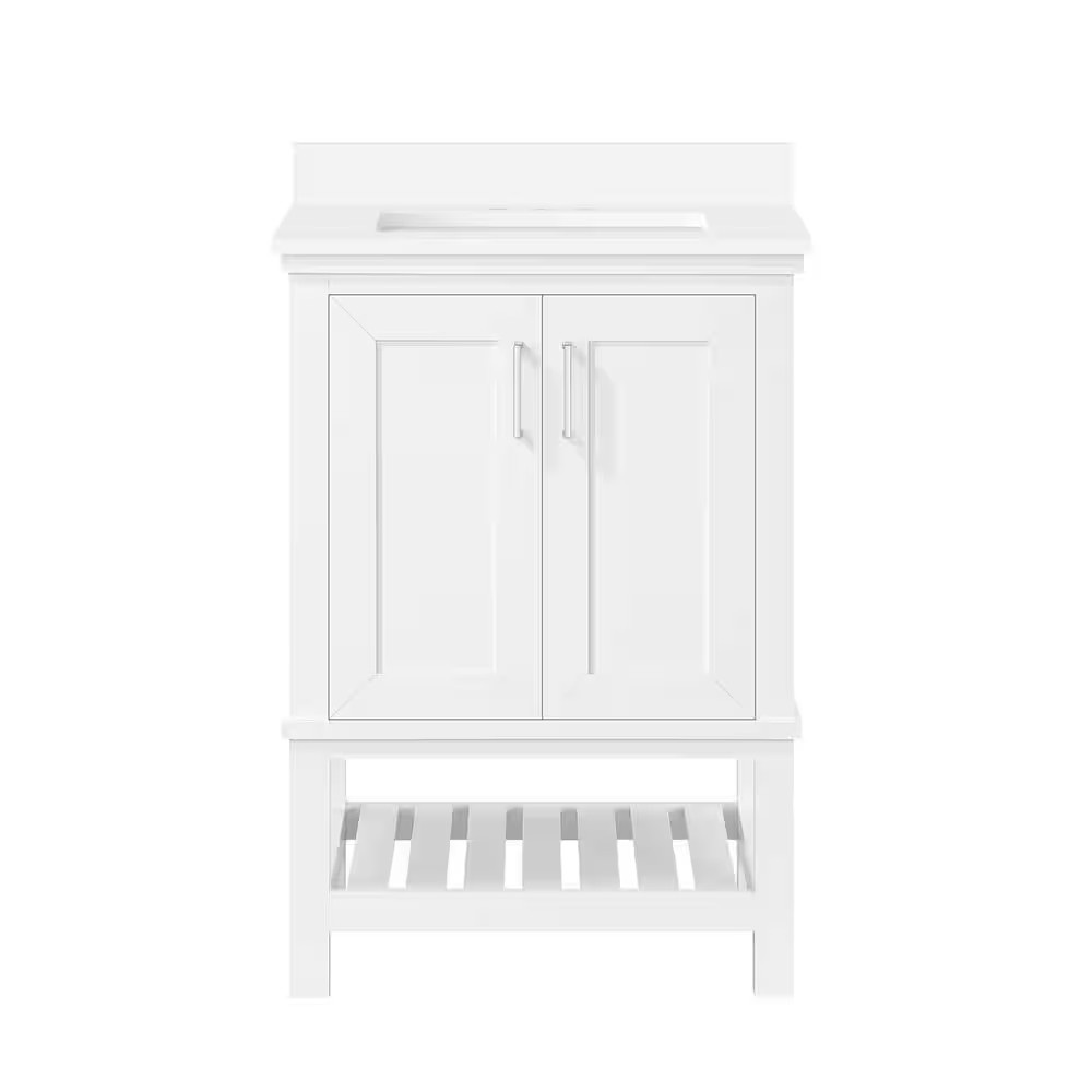 Tupelo 24 In. Single Sink Freestanding White Bath Vanity with White Engineered S