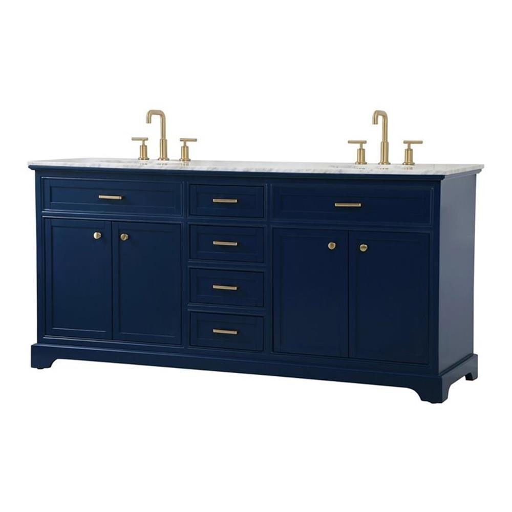 Elegant Decor Americana 72″ Metal MDF Marble Double Bathroom Vanity in Blue