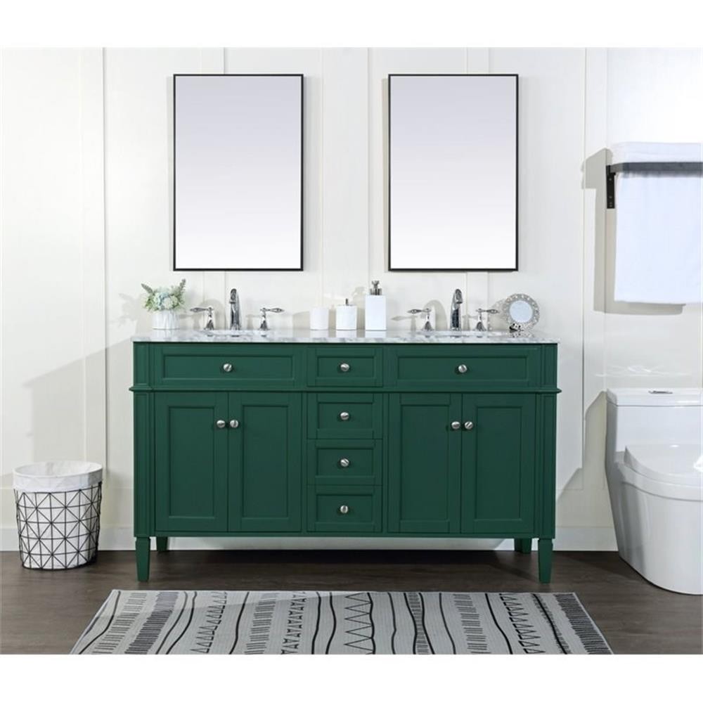 Elegant Decor Park Avenue 60″ Metal MDF Marble Double Bathroom Vanity in Green