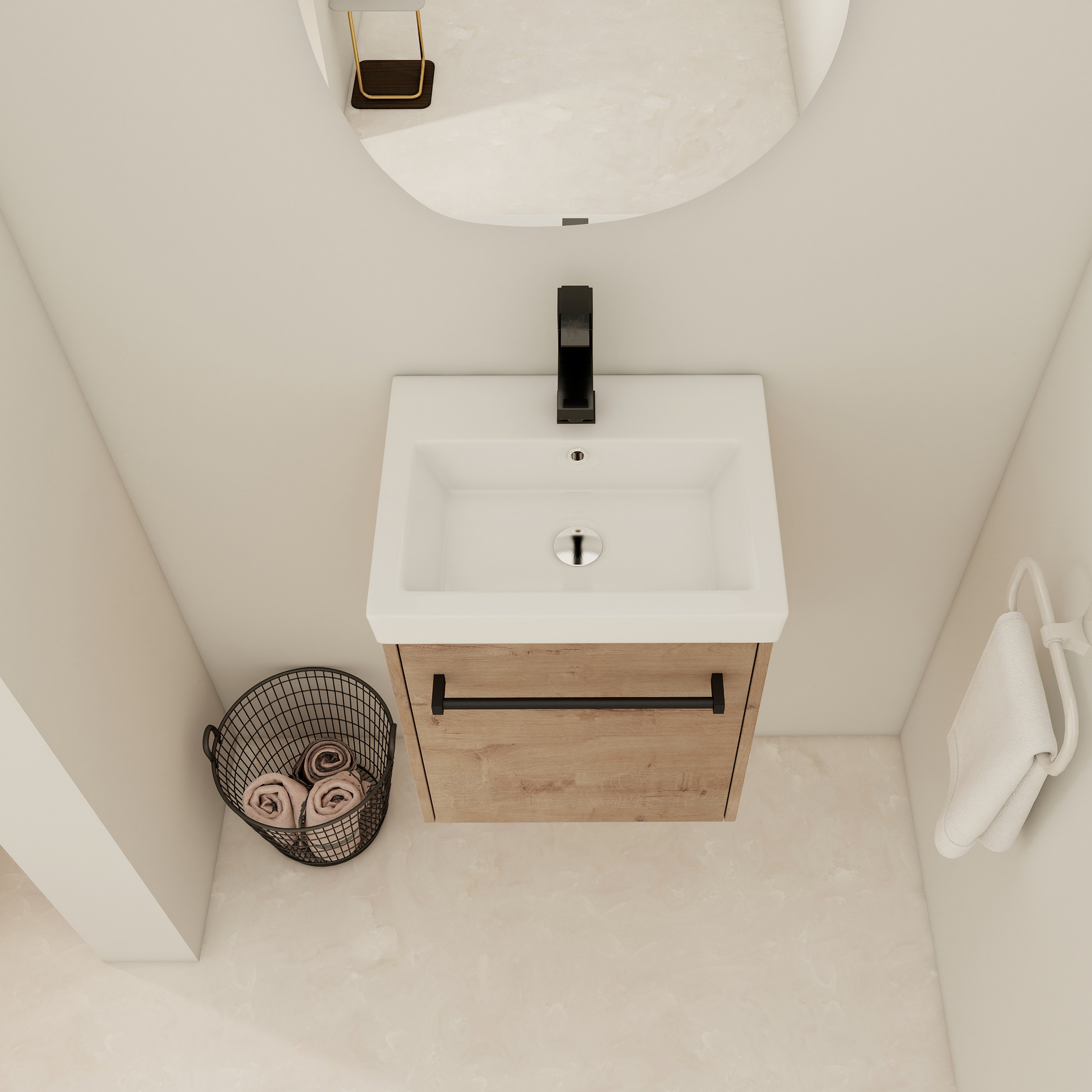18in Wall-Mounted Small Bathroom Vanity Cabinet W/ Undermount Ceramic Sink Oak