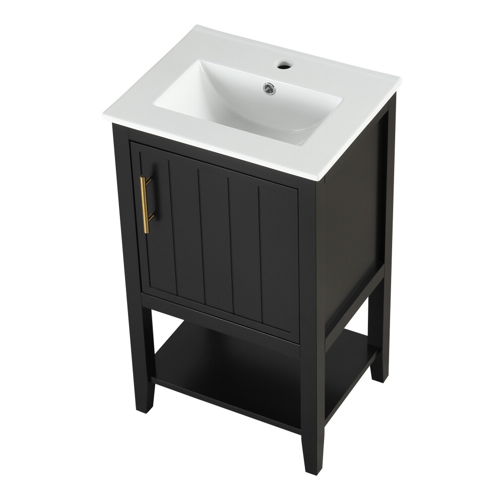 20″ Bathroom Vanity with Sink, Bathroom Cabinet with Storage Rack and Open Shelf