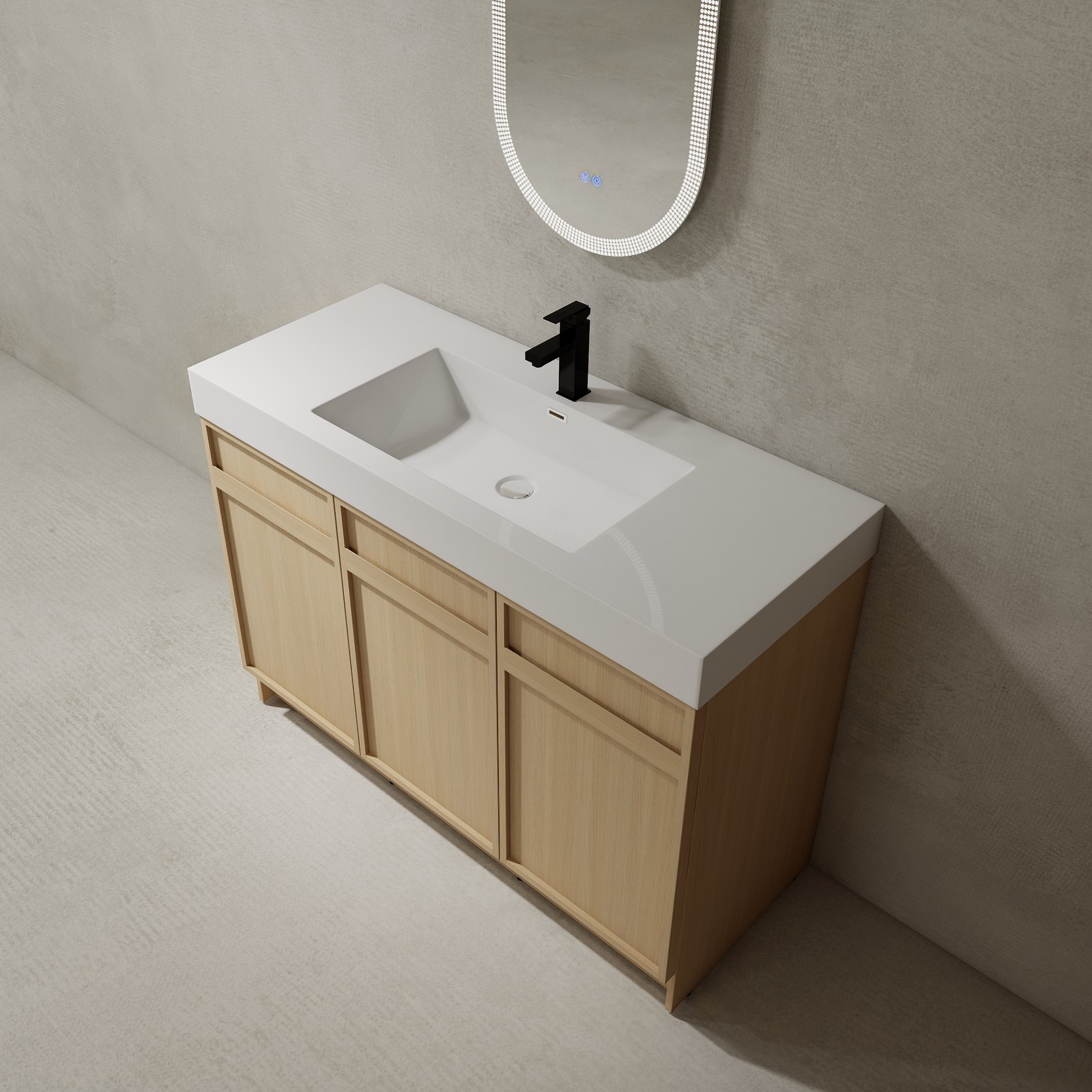 48inch Plywood Double Sink Bathroom Vanity Cabinet W/ 3 Doors White Resin Sink