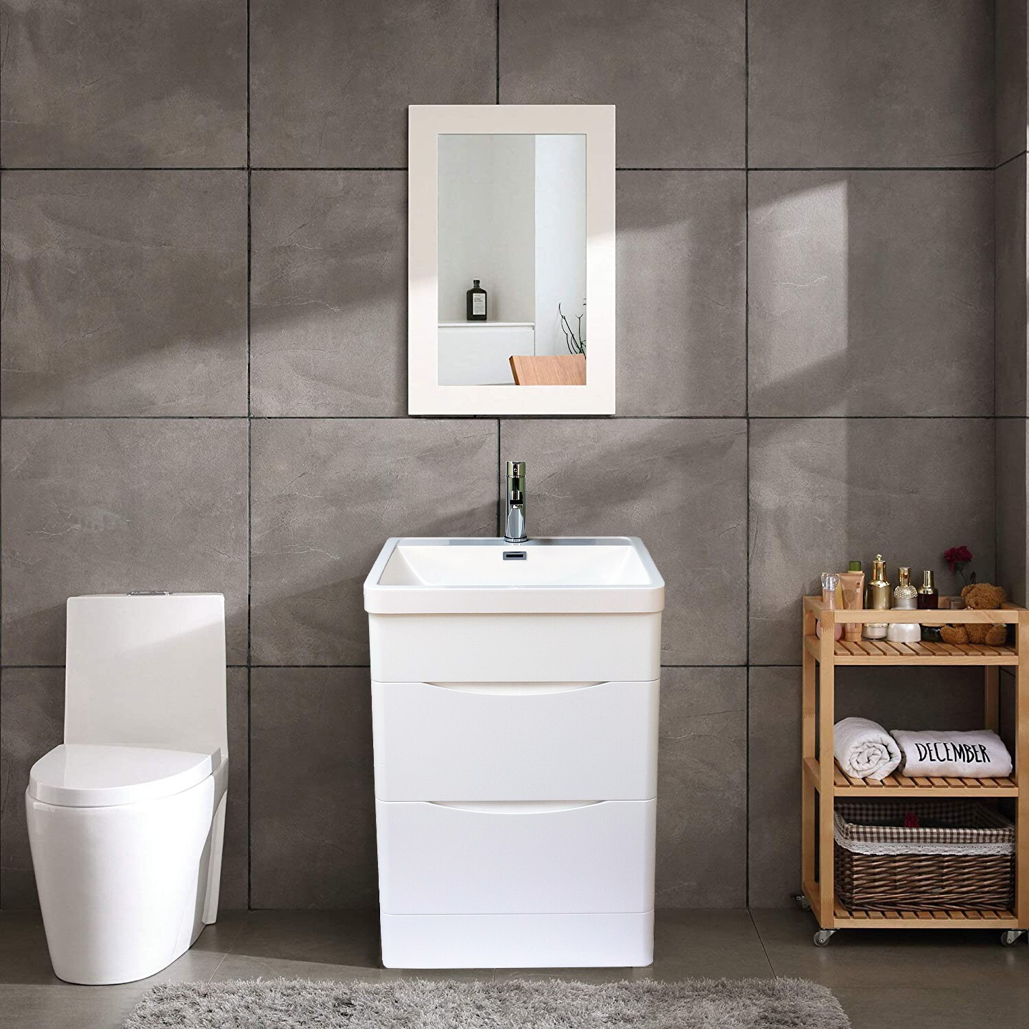 Stockholm 24″ W x 18″ D x 33″ H Bathroom Vanity in White with Ceramic Vanity Top