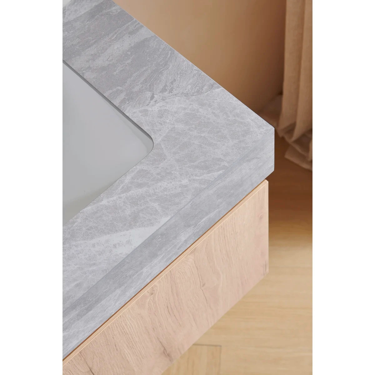 24” White Oak Bathroom Vanity with Gray Stone Top & Sink