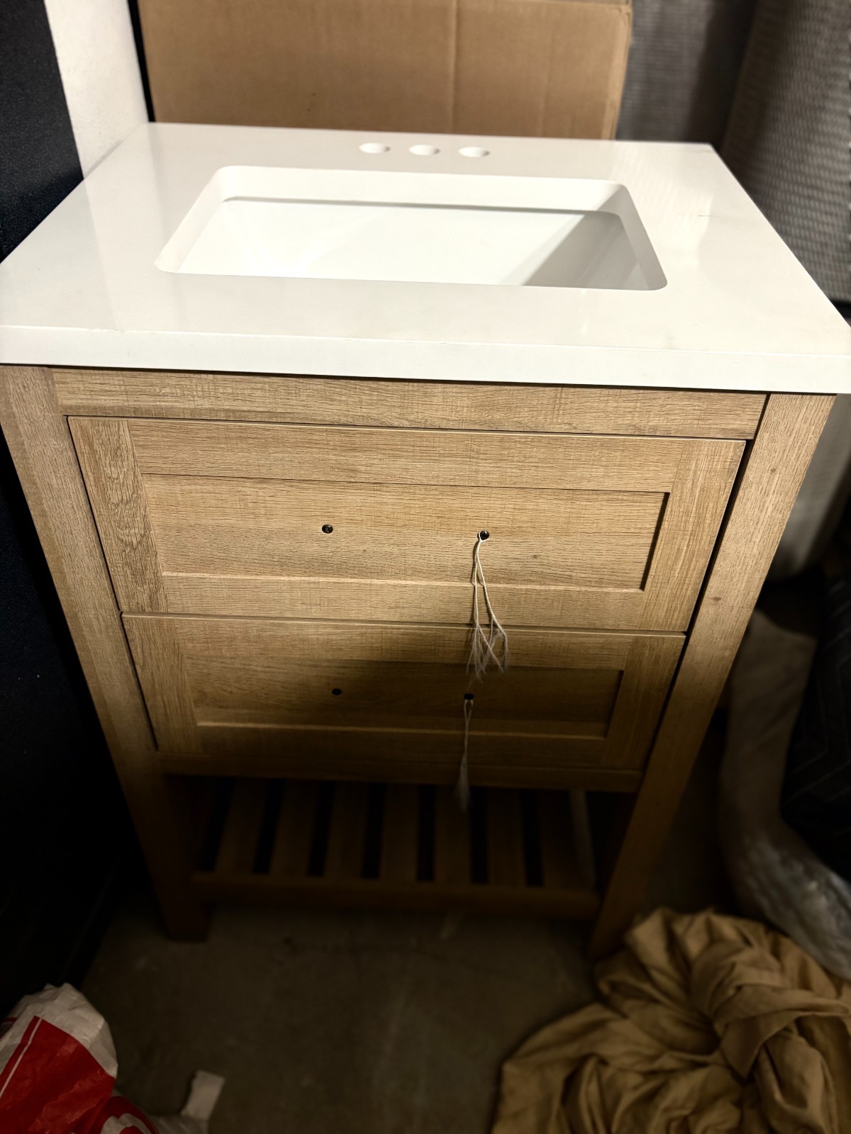 Brand New Oak Color Bathroom Vanity w/ Square Top Mount Sink 24’W 19’D 34′ Tall