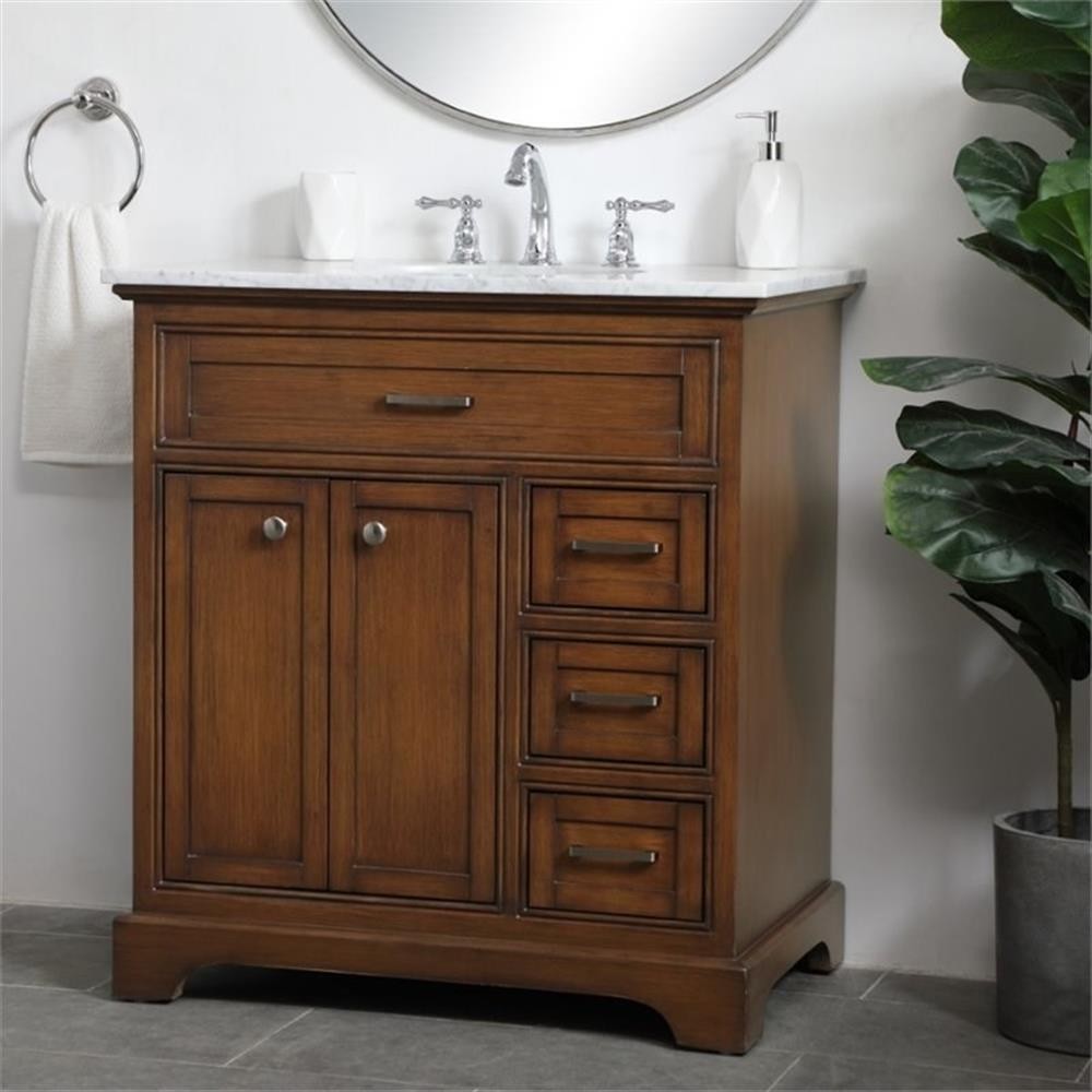 Elegant Decor Aaron 32″ Single Marble Top Bathroom Vanity in Teak