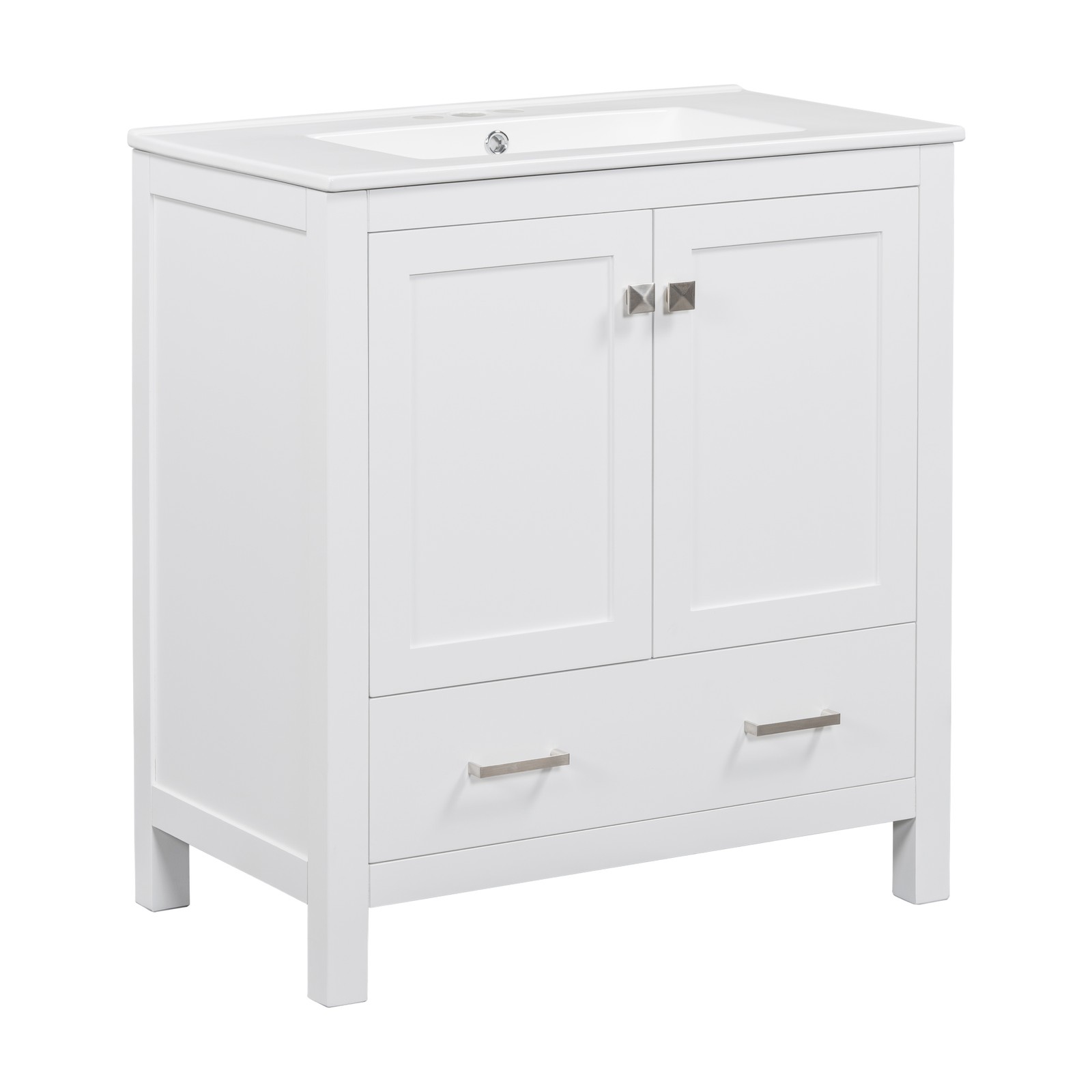 30″ White Bathroom Vanity with Single Sink & Soft Close Doors