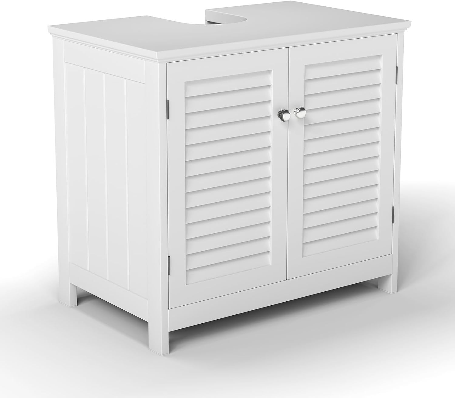 Elegant Under Sink Cabinet in White – U-Shaped Freestanding Storage Solution