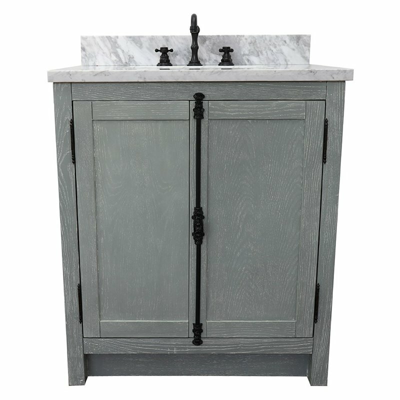 Plantation Rectangle Sink Solid Wood Vanity in Gray Ash/White Carrara