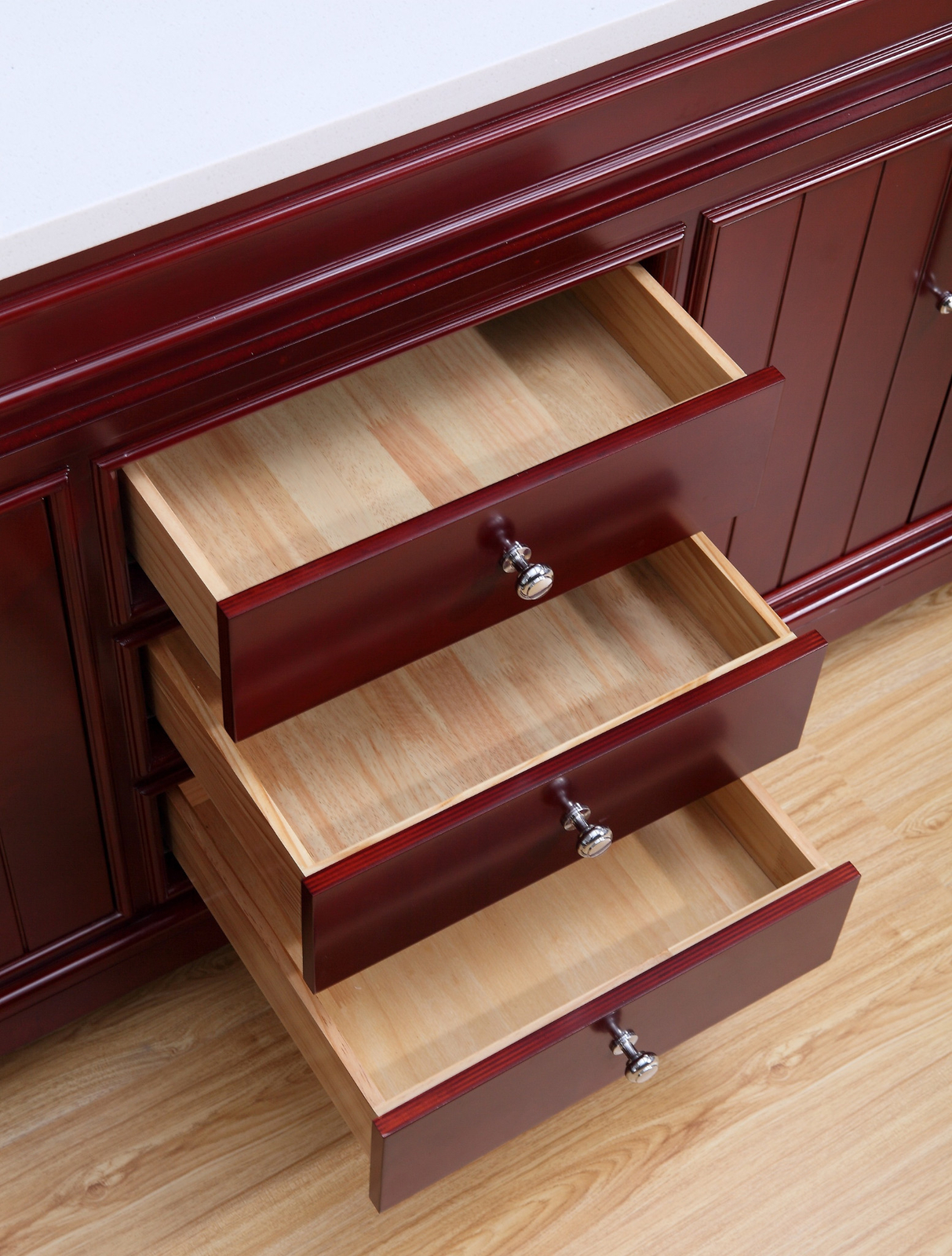 72″ Transitional Bathroom Vanity Set – White Quartz Top – Cherry Finish – Marina