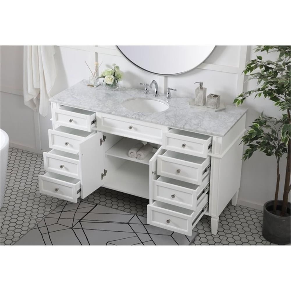 Elegant Decor Park Avenue 60″ Metal MDF Marble Single Bathroom Vanity in White