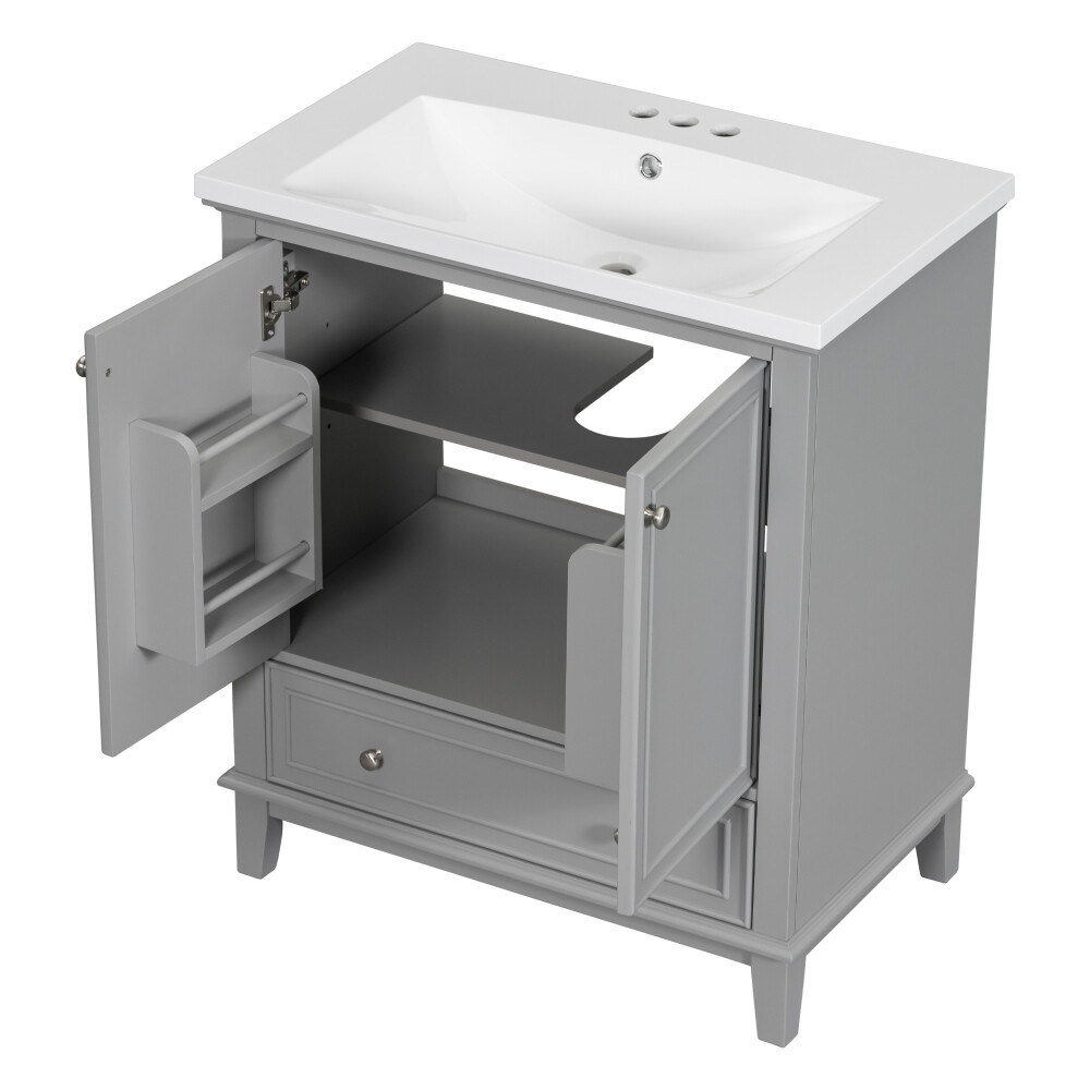 30″ Bathroom Vanity w/Sink, Drawer, 2 Doors, Freestanding Vanity Storage Cabinet