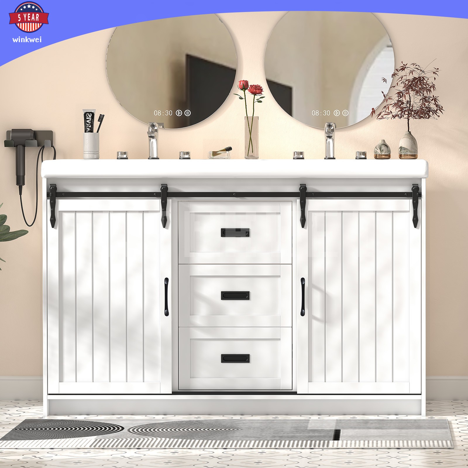 Bathroom Vanity Cabinet w/47.3″ Bathroom Sink ,2 Sliding Doors , 2 Drawers NEW