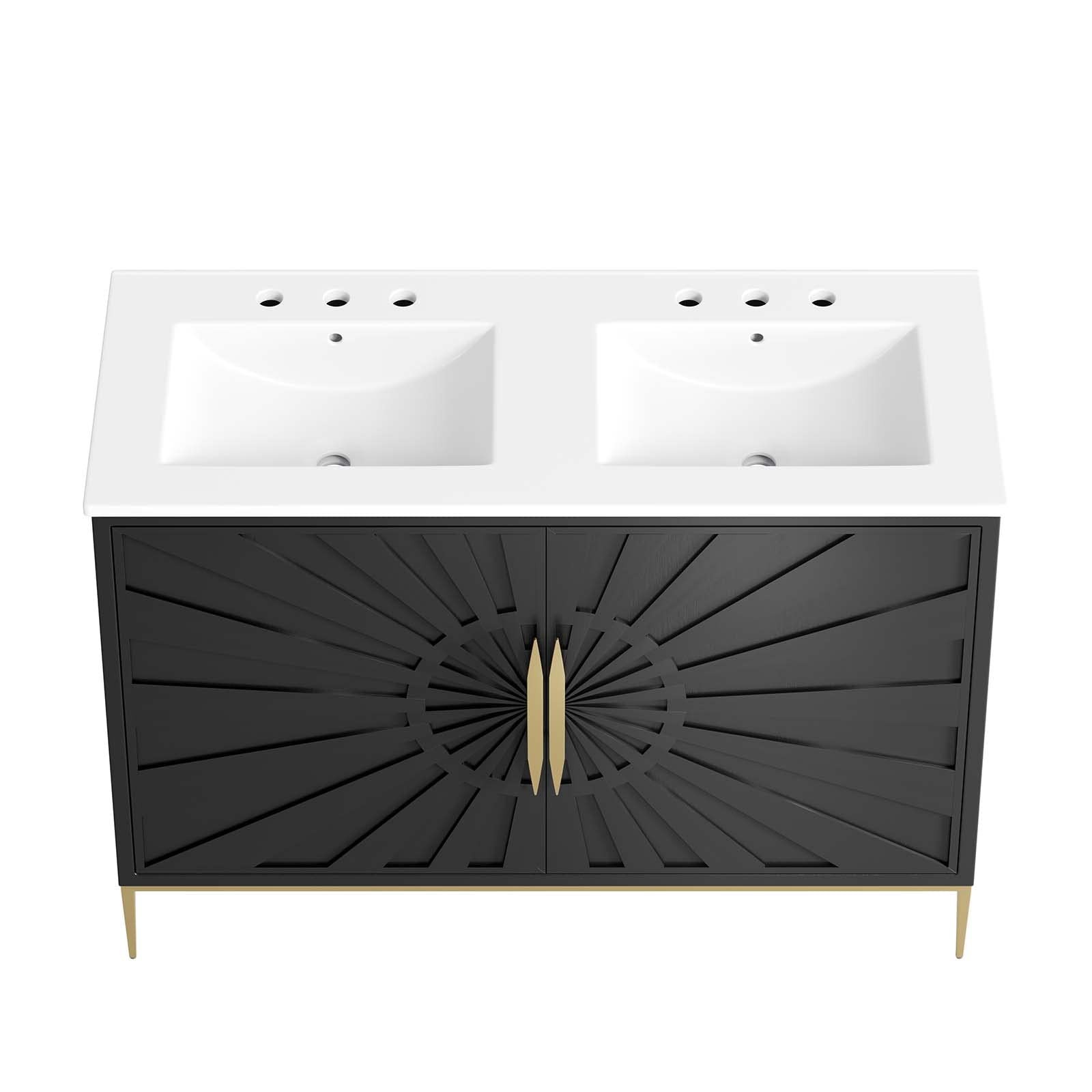 Modway Awaken 48″ Solid Wood and MDF Double Sink Bathroom Vanity in White/Black