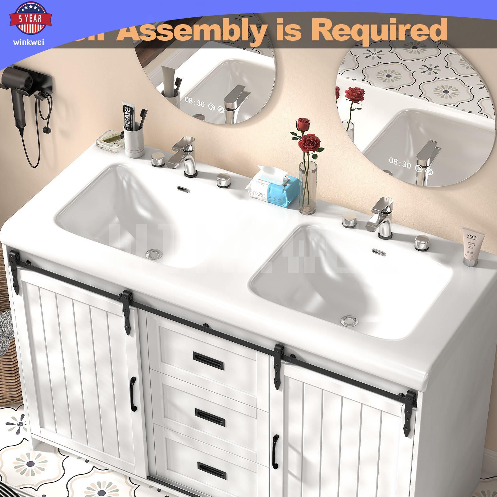 Bathroom Vanity Cabinet w/47.3″ Bathroom Sink ,2 Sliding Doors , 2 Drawers NEW