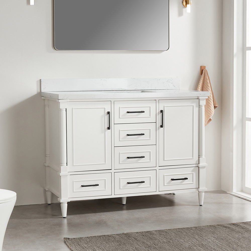 48″ Bathroom Vanity w/Sink,Fully Assembled Freestanding Vanity Cabinet,6 Drawers