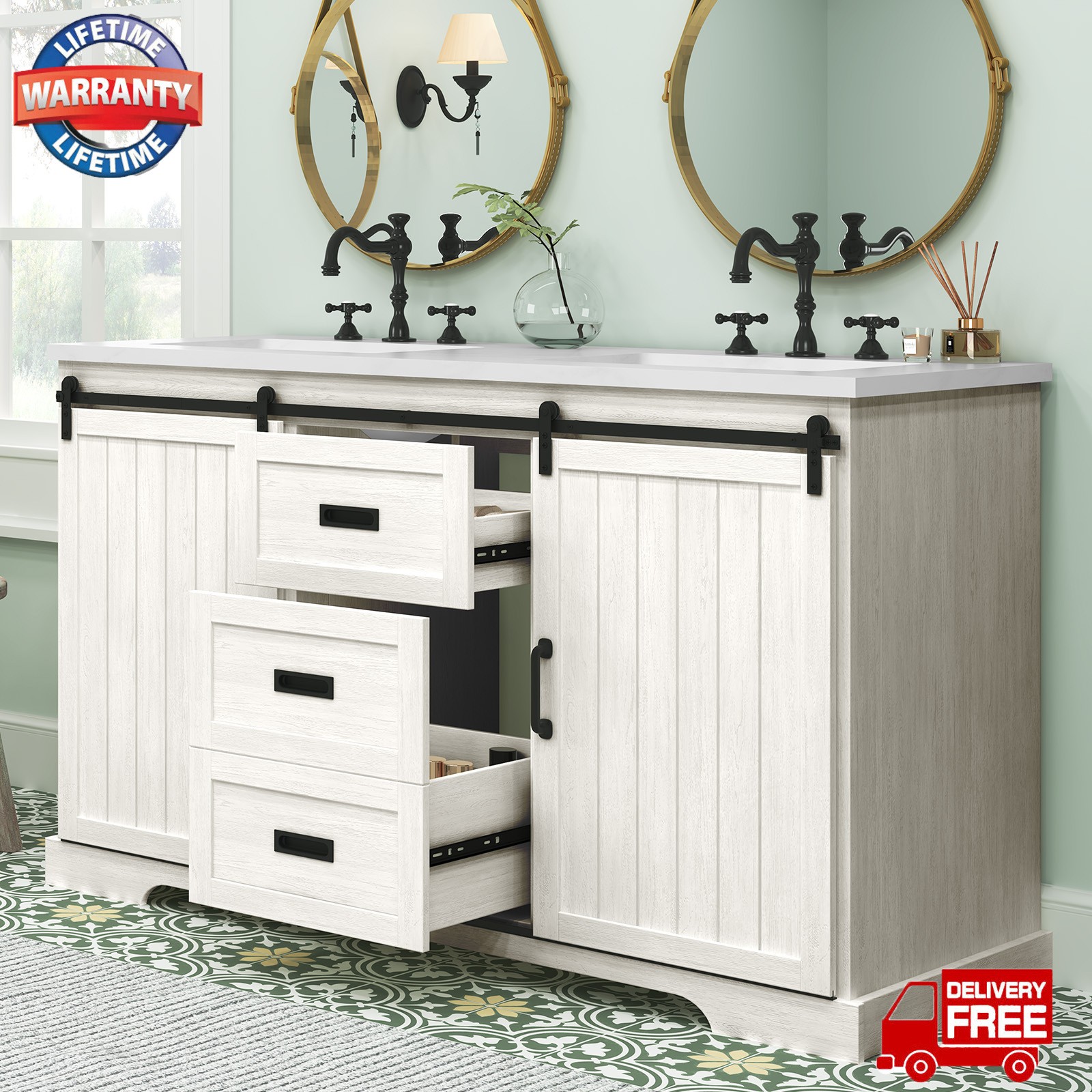 47″ Bathroom Vanity with Sink Combo Freestanding Bath Storage Cabinet w/ Drawers