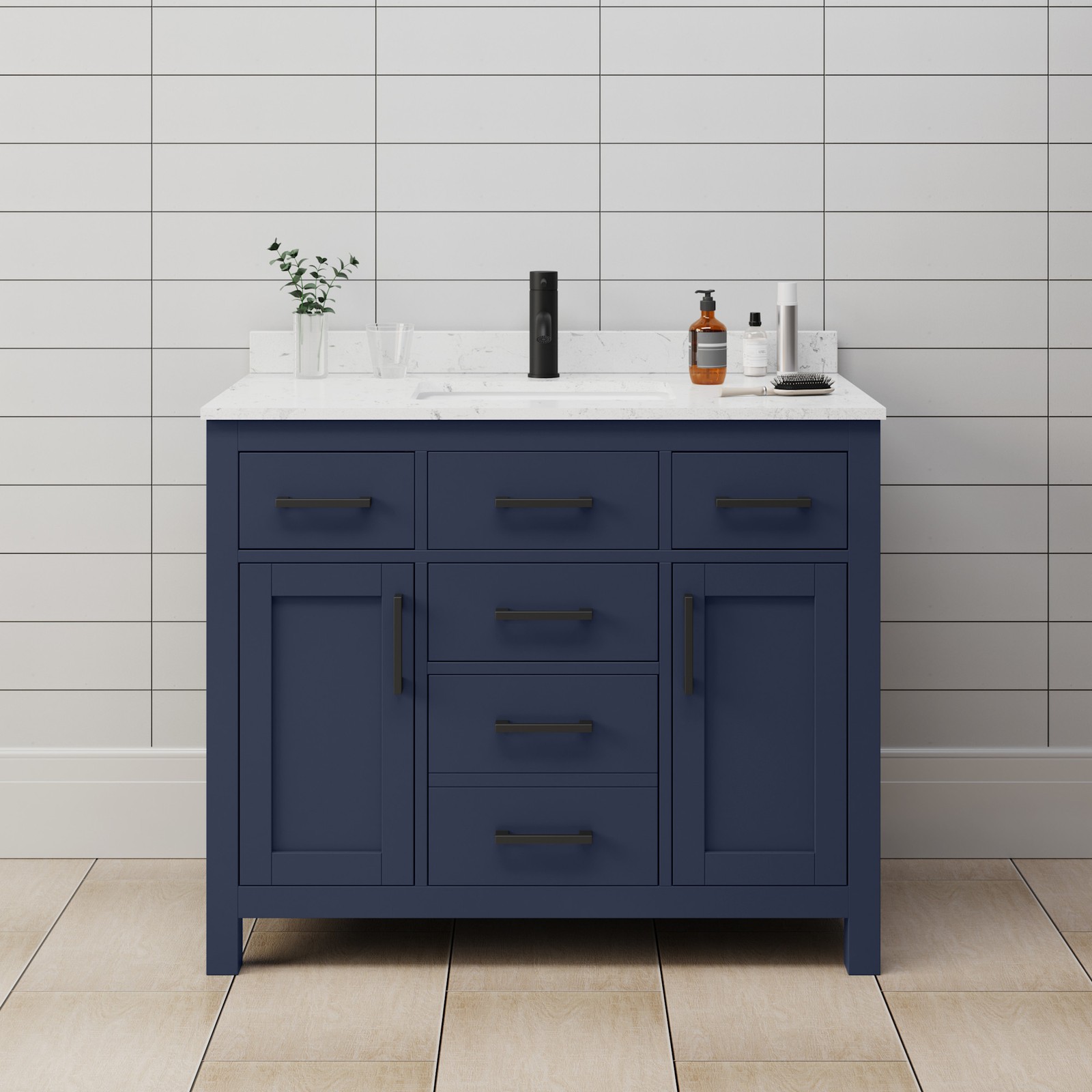 Wyndham Collection WCG242442S-UNSMXX Beckett 42″ – Dark Blue / Carrara Cultured