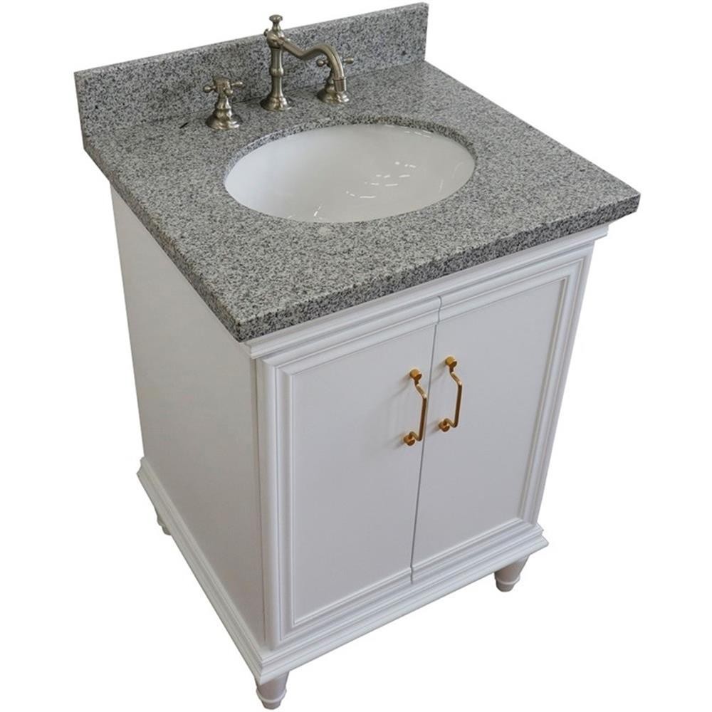 25 in. Single Wooden Vanity White with Gray Granite Oval Sink