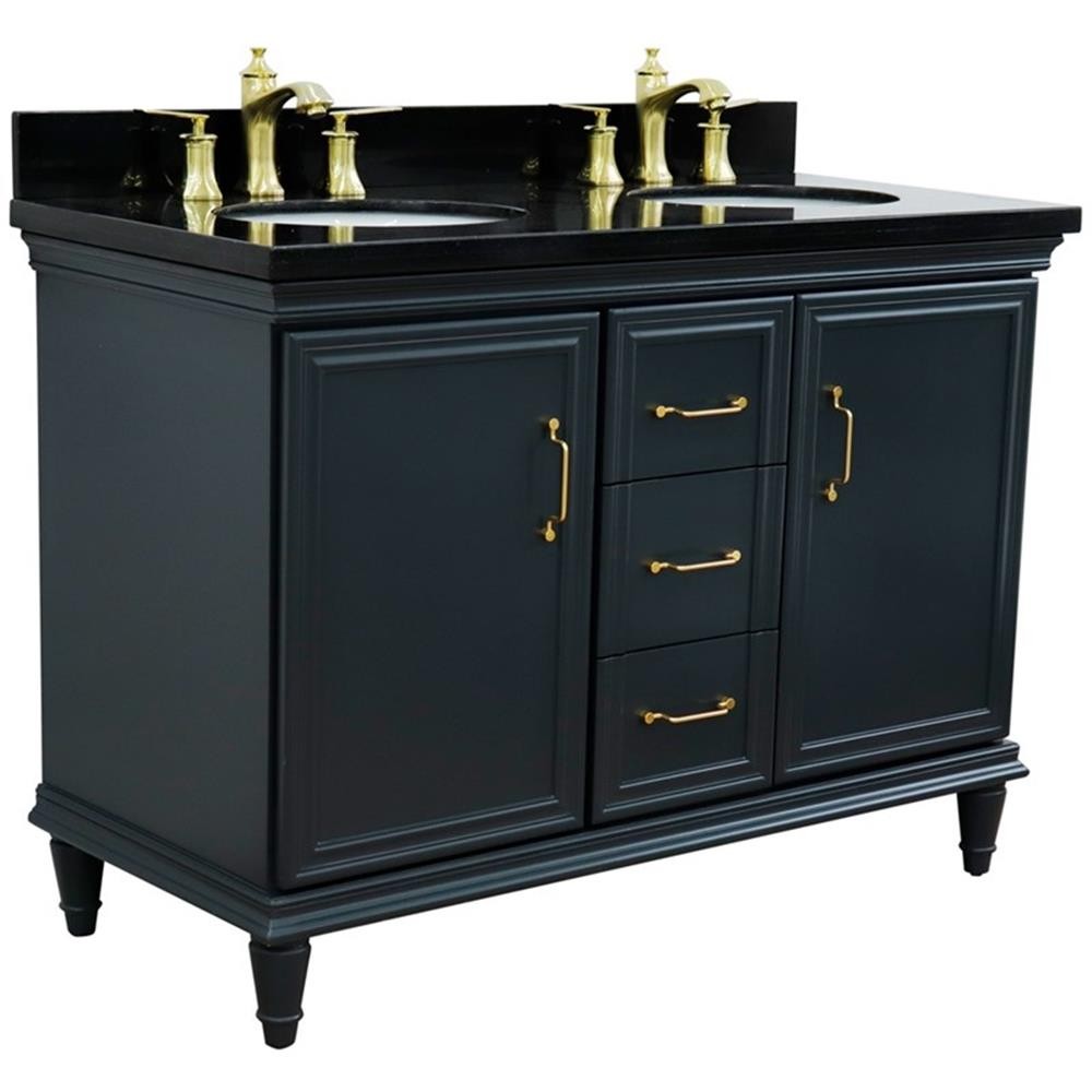 49 in. Double Wooden Vanity Dark Gray with Black Galaxy Oval Sink
