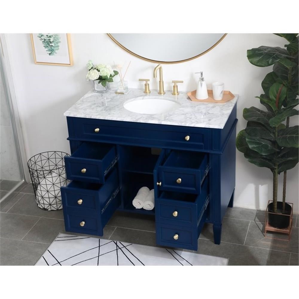 Elegant Decor Park Avenue 42″ Metal MDF Marble Single Bathroom Vanity in Blue