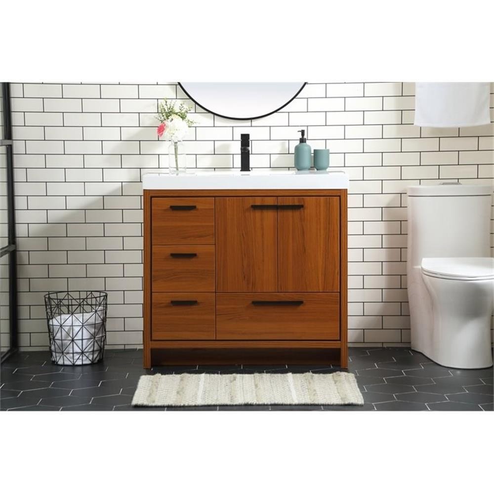 Elegant Decor Wyatt 36″ Aluminum Alloy and MDF Single Bathroom Vanity in Teak