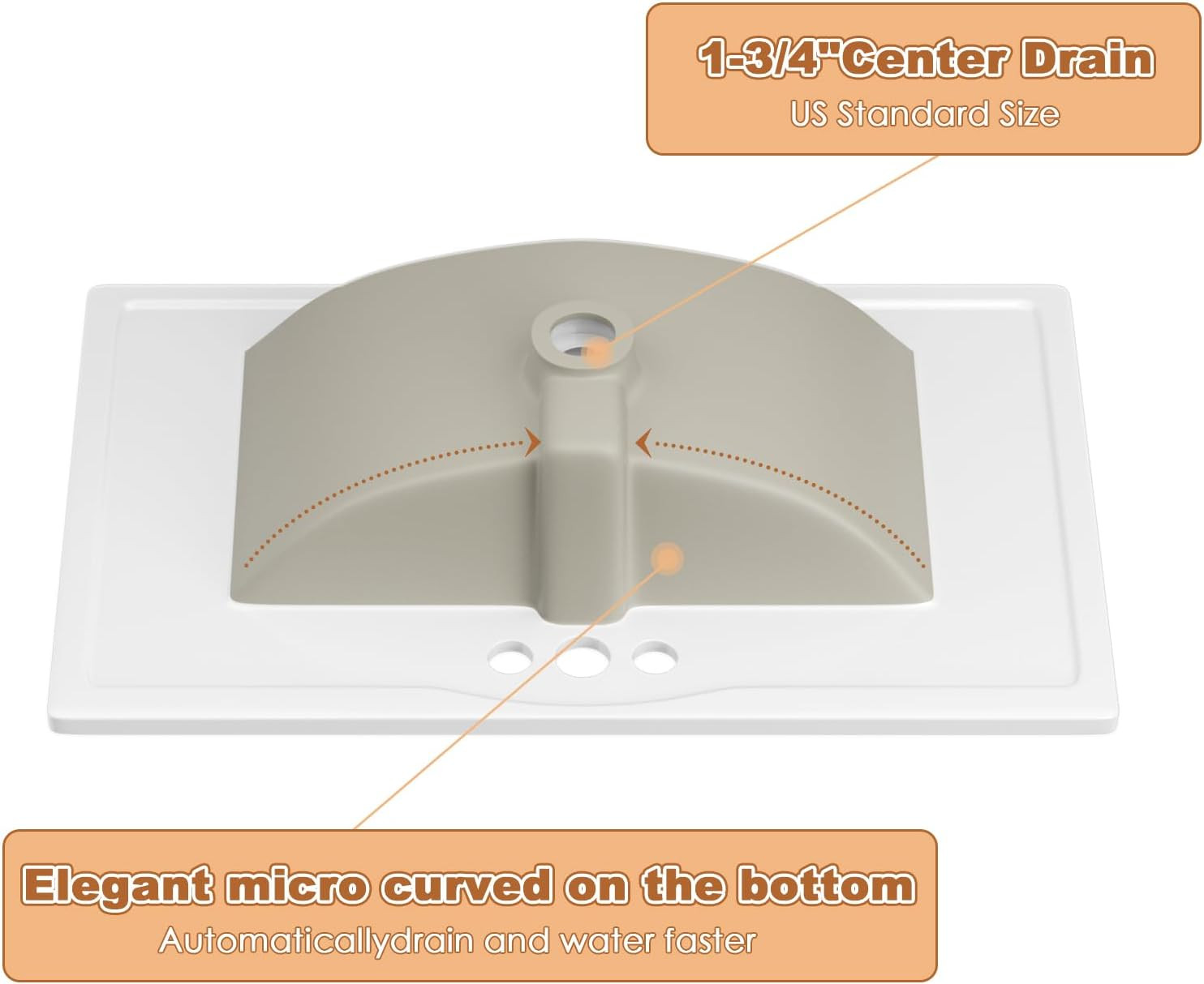 ROOMTEC 30″X18¼” Bathroom Vanity Sink Top with Three Holes, Ceramic Vanity Sink
