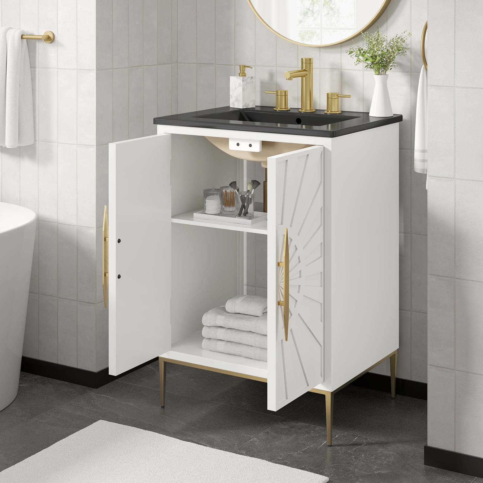 Modway Awaken 24″ Bathroom Vanity in White With Ceramic Sink Basin