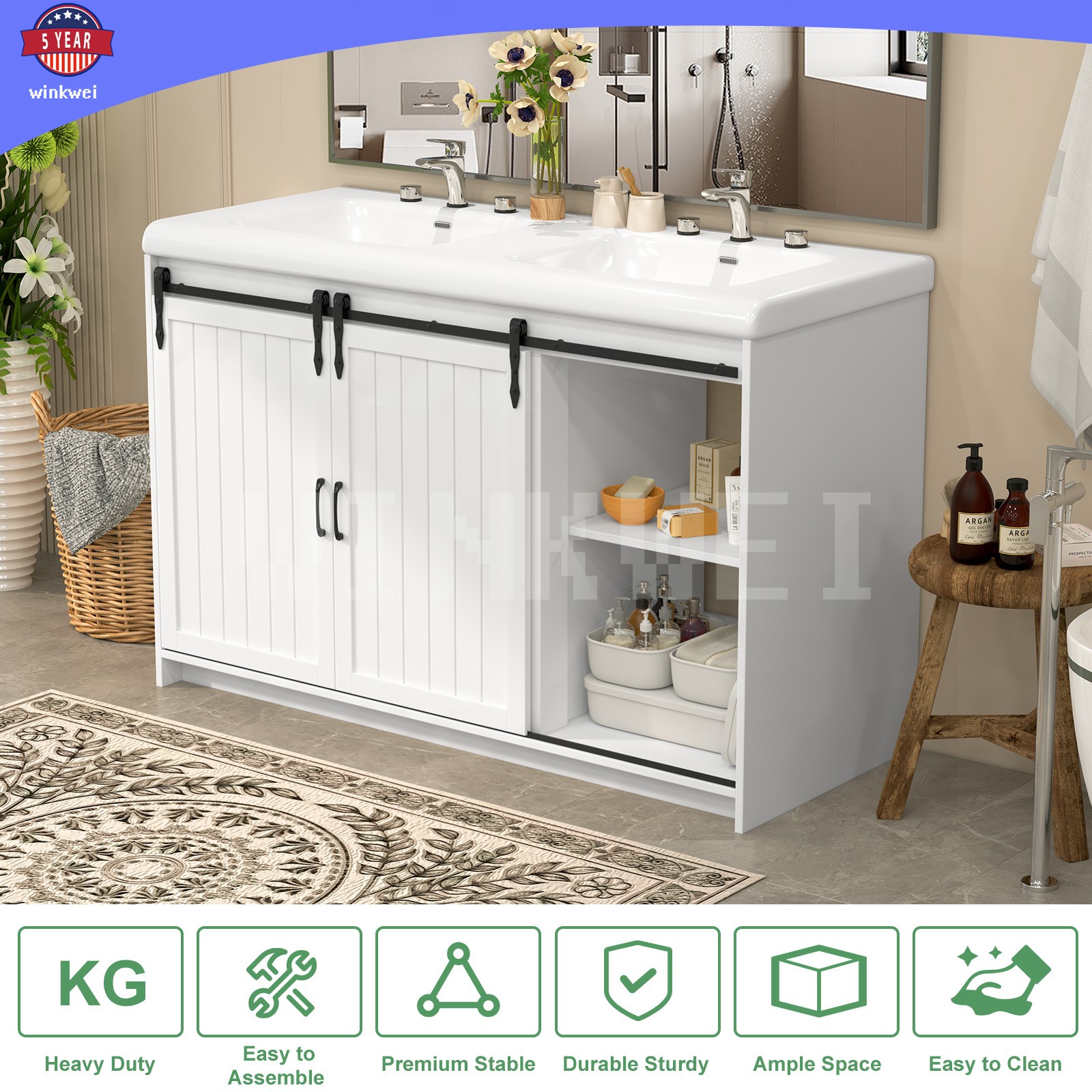 Bathroom Vanity Cabinet w/47.3″ Bathroom Sink ,2 Sliding Doors , 2 Drawers NEW