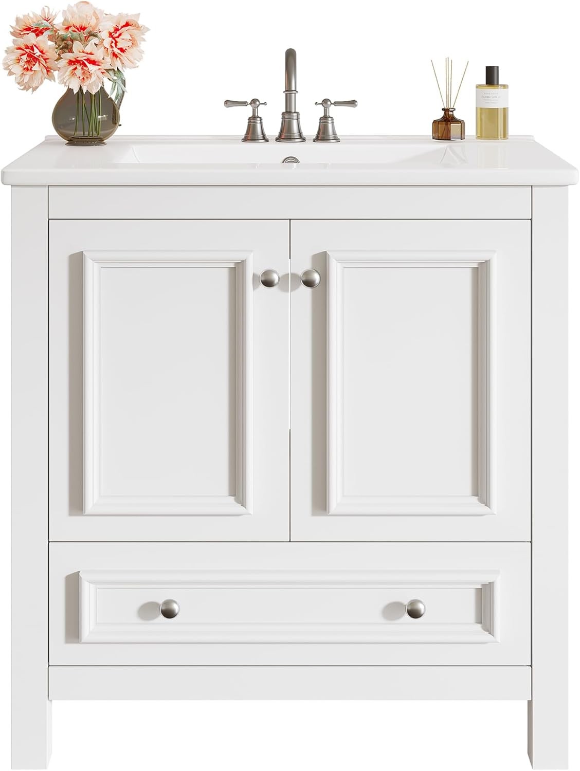 30″ Freestanding Bathroom Vanities Cabinet with Ceramic Basin Combo for Batnroom